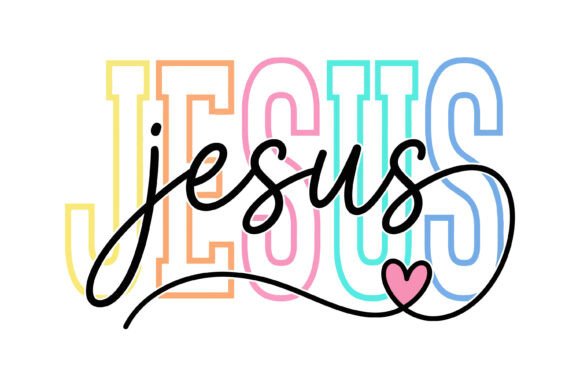 Colorful Jesus Script Heart Design Graphics