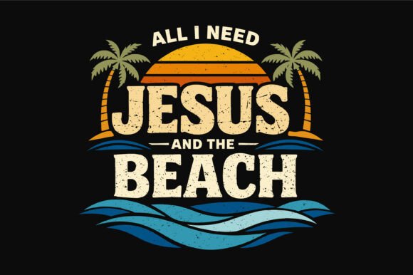 Jesus and Beach Faith: A Coastal Christian Graphic for T-Shirt Designs