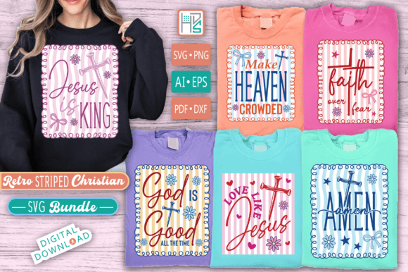 Retro Striped Christian SVG Bundle: Graphics & T-Shirt Designs